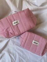 کیف آرایشی راه راه صورتی کوچک